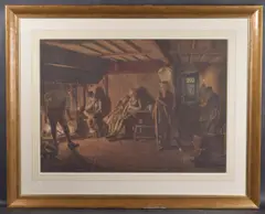 The Village Inn with people warming at the fireplace watercolour by Henry Reynolds Steer, watercolour, offered Mar 2025