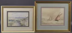 Shipping off a coastline with chalk cliffs by Frederick James Aldridge, watercolour, offered Mar 2025