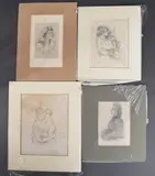 1936 and 1943, largest 5.5" x 4" (14cm x 10cm) and a pencil drawing of a woman and child by another hand, initialled, 7.5" x 6" (19cm x 15cm) by Edward Charles Prust, pencil, sold Mar 2025