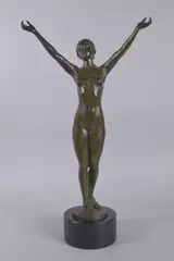 A SUPERB LARGE PATINATED BRONZE FIGURE OF A NUDE WITH ARMS OUTSTRETCHED, Circa by Paul Aichele, BRONZE, sold Feb 2025