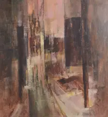 City Consumed by Susan Sheridan, oil on board, sold Feb 2025