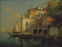 View across to Santa Maria Della Salute by Colette Bouvard, oil on canvas, sold Feb 2025