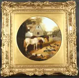 Horses with pigs, ducks and chickens in a farmyard by John Frederick Herring Jnr, 1889, oil on canvas, offered Feb 2025
