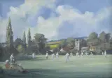 The Cornish Match' village cricket match at Luxulyan, Cornwall by Alan King, oil on panel, sold Feb 2025