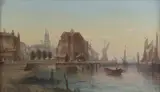 HERINK European cityscape, possibly Cologne from the riverbank by Karl Kaufmann, oil on canvas, offered Feb 2025
