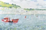 Dartmouth, view of the town with fishing and sailing boats by Simeon Stafford, oil on board, sold Feb 2025