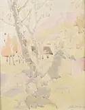 Landscape with cottage by Jessie Marian King, watercolour, sold Feb 2025