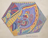 A geometric abstract composition in an hexagonal shape by Maurice Horgues, gouache on paper, sold Feb 2025