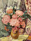 Peonies in a Brown Vase by Phillipa Jacobs, oil on canvas, sold May 2023