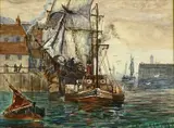 Sail and Steam Whitby by Frank W Scarbrough, watercolour, sold May 2023