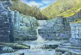 Neath Valley, entitled verso with poem by artist 'Sgwd Isaf Clyn-Gwyn, Ystradfellte by Nigel Morgan, oil on board, offered Apr 2023
