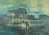 With by John Farrington, 1969, mixed media on canvas, sold Apr 2023