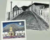 Rhondda Road by George Little, 1993, ink and crayon, sold Apr 2023