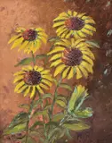 Yellow daisies by Vera Money, oil on board, offered Apr 2023