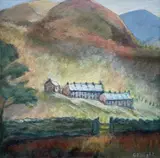 Hillside Cottages by Olive Knight, oil on board, sold Apr 2023