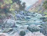 Aberglaslyn, Descending River by Jeremy Yates, oil on canvas, sold Apr 2023