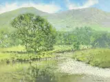 Sheep and mountains by Tony Wooding, oil on canvas, offered Apr 2023