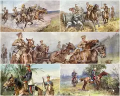 Watercolours - five WWI cavalry paintings including charging Sikh by Thomas Ivester Lloyd, watercolor, sold Apr 2023