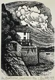 The Boathouse, Laugharne by John Petts limited edition, 1989, engraving, sold Apr 2023