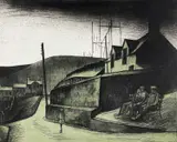 Coloured etching - entitled verso 'Rhondda Valley Street by George Chapman limited edition, etching, sold Apr 2023