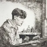 24:Profile, 2nd state, after a 1937 etching by Edgar Holloway limited edition, etching, sold Apr 2023