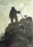 Coloured print - farmer on mountaintop by Kyffin Williams Ra limited edition, print, sold Apr 2023