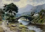 Limited edition colour print - bridge over river with figure to side by Warren Williams, print, offered Mar 2023