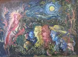 Bird and sun by Helen M Steinthal, oil on canvas, offered Feb 2023