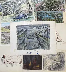 A folio containing over 100 watercolours/pencil sketches by Helen M Steinthal, pencil, sold Feb 2023