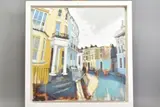 A CURVE OF BLUE AND YELLOW' a row of houses painted in pastel tones by Camilla Dowse, pastel, offered Mar 2020