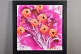 PEACH FONDANTS II' abstract flowers against a cerise background by Clare Sykes, acrylic on canvas, sold Mar 2020