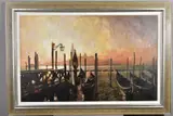 GONDOLAS AT SUNRISE' an early morning Venetian scene by Stephen Collett, oil on canvas, sold Mar 2020