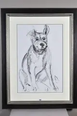 DOG PORTRAIT V' a sketch of a dog sitting down by April Shepherd, charcoal on paper, offered Mar 2020