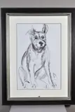 DOG PORTRAIT V' a sketch of a dog sitting down by April Shepherd, charcoal on paper, offered Mar 2020