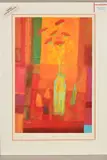 'Hot Carnations', a colourful still life limited edition by Kristan Baggaley, print, sold Feb 2020