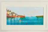 IDLE DAYS' sailing boats in an estuary by Steve Bowden, acrylic on board, sold Feb 2020