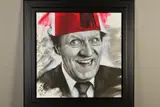 JUST LIKE THAT' a head and shoulders portrait of Tommy Cooper by Jen Allen, acrylic on canvas, offered Feb 2020