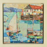 Boats in a harbour by Sally Anne Fitter, acrylic on canvas, sold Jan 2020