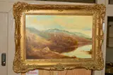 A landscape with walkers overlooking a lake by Andrew Grant Kurtis, acrylic on canvas, sold Jan 2020