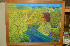 'Gloucester Lodge, Regents Park May 1975/76', a tree filled view of London, by Adrian Berg, acrylic on canvas, sold Jan 2020