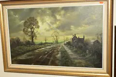 AFTER THE STORM' a deserted country lane after a storm by Christopher Osborne, oil on canvas, sold Jan 2020