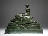 An Art Deco bronze group of a young satyr riding a wild boar by Jean-René Debarre, bronze, sold Jan 2019