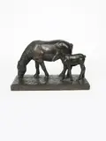 Grazing Horse and Foal patinated bronze signed in the cast de Brauwer e/a 48cm by Cyriel De Brauwer, bronze, offered Dec 2018