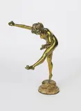 The Juggler a polished bronze sculpture, on domed brown striated onyx base, etched Colinet to base, 37cm by Claire Jeanne Colinet, bronze, offered Dec 2018
