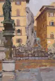 Fountain of Neptune Piazza della Signoria FlorenceSignedOil on board36 by Ken Howard, Oil on board, sold Dec 2018