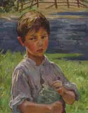 The little fishermanSignedOil by Mia Arnesby Brown, Oil on canvas unframed, sold Dec 2018