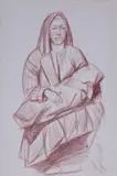 Young mother; Girl with jugs Two both signed Both chalk the first on grey paper Each 23.5 x 15cm (2) Provenance: Thomas Kearns McCarthey Gallery Utah by Geliy Korzhev, oil, sold Dec 2018