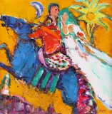 Riding PillionSignedAcrylic and by Trevor Stubley, Acrylic and oil on paper, sold Dec 2018