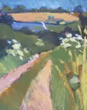 Summer landscape by Carolyn White, gouache, sold Dec 2018
