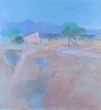 Study for Mediterranean landscapeTitled and dated c1990’s on stretcher verso by John Miller, Oil on canvas unframed, sold Dec 2018